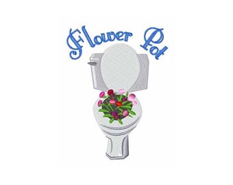 Flower Pot - Machine Embroidery Design, Floral Toilet Embroidery Pattern, Bathroom Flowers Embroidery Design