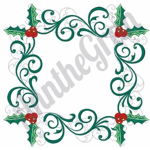 Disegno per ricamo a cornice di agrifoglio. Motivo decorativo a forma di agrifoglio. Disegno per ricamo natalizio. Disegno per ricamo a macchina. Disegno per cornice natalizia