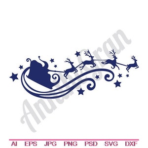 Weihnachts-Rentierschlitten-Svg, Dxf, Eps, Png, Jpg, Vektorkunst, Clipart, Schnittdatei, Weihnachtsmann-Svg, Schlitten-Svg, Rentier-Svg, Weihnachtsschnittdatei