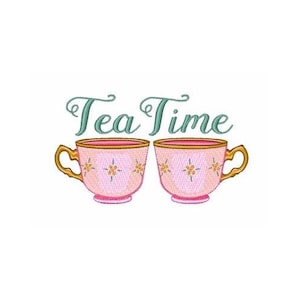 Tea Time - Machine Embroidery Design, Vintage Tea Cups Embroidery Pattern, Floral Ceramic Teacups Embroidery Design