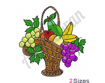Cesta de frutas - Diseño de bordado a máquina. Patrón de bordado de cosecha de frutas. Patrón de bordado de cosecha de otoño