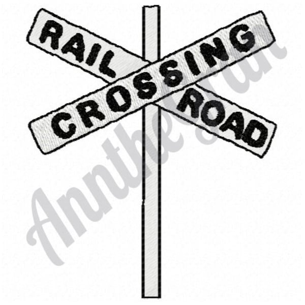 Railroad Crossing - Machine Embroidery Design. Traffic Sign Embroidery Pattern. Road Warning Sign Design. Railroad Crossbuck Sign Pattern