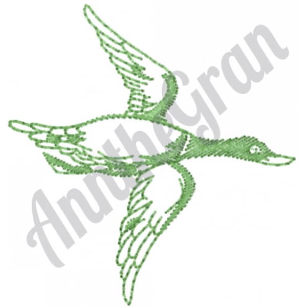 Flying Duck Embroidery Design. Machine Embroidery Design. Duck Outline Embroidery Pattern. Flying Bird Design. Mallard Duck Pattern