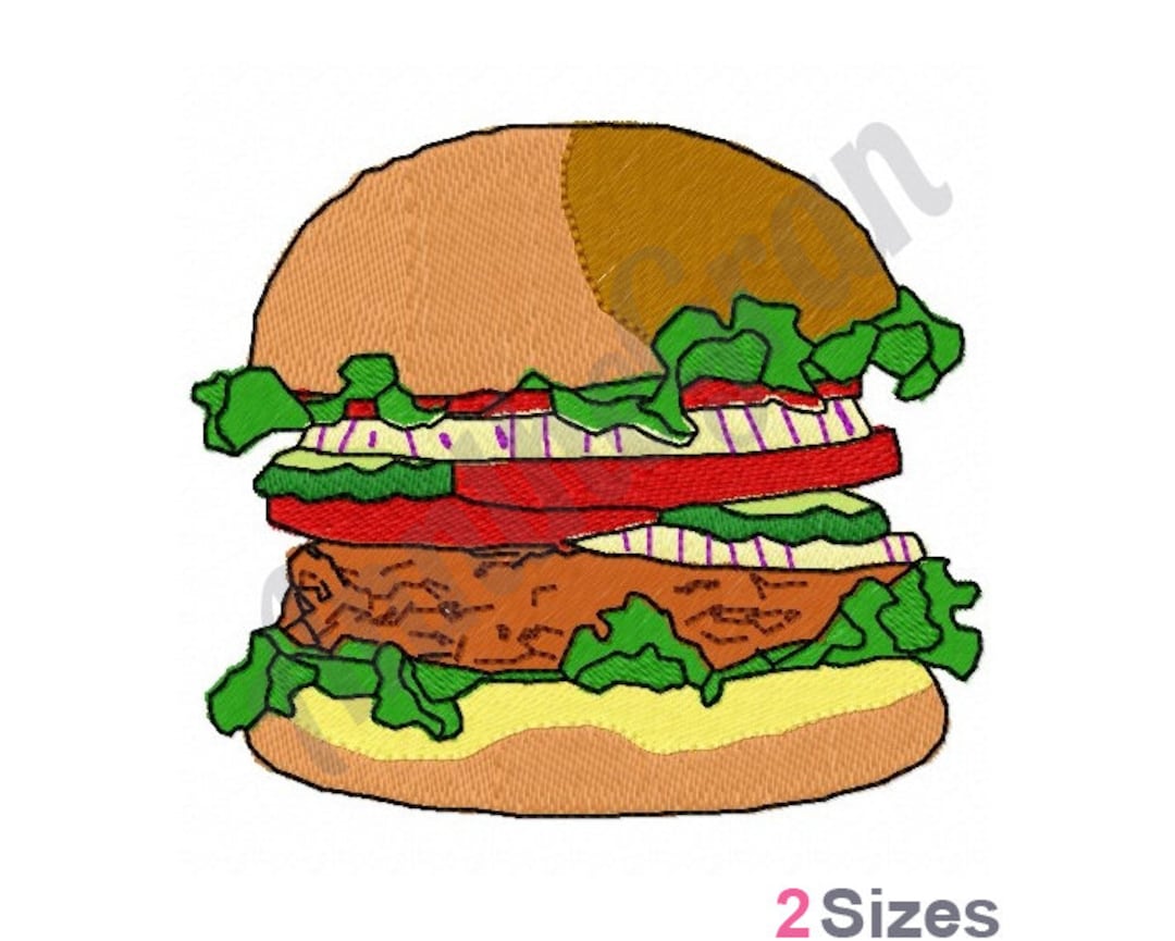 Hamburger Embroidery Design. Machine Embroidery Design. Fast Food