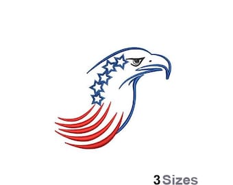 Patriotic Eagle Head - Machine Embroidery Design - 3 Sizes, American Eagle Embroidery Pattern, USA Flag Outline Embroidery Design