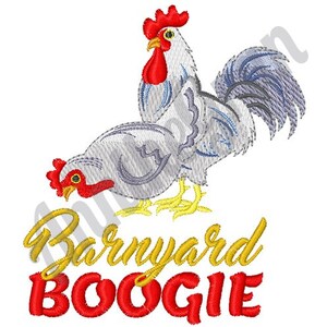 Barnyard Boogie Hahn & Henne Stickdatei. Stickdatei für die Stickmaschine. Küchen Hahn Stickvorlage. Henne Familie Muster