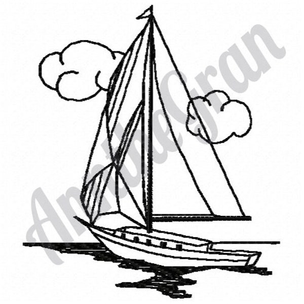 Sailing Boat Outline. Machine Embroidery Design. Sailing Embroidery Design. Nautical Pattern. Sailboat Embroidery Design. Outline Embroidery