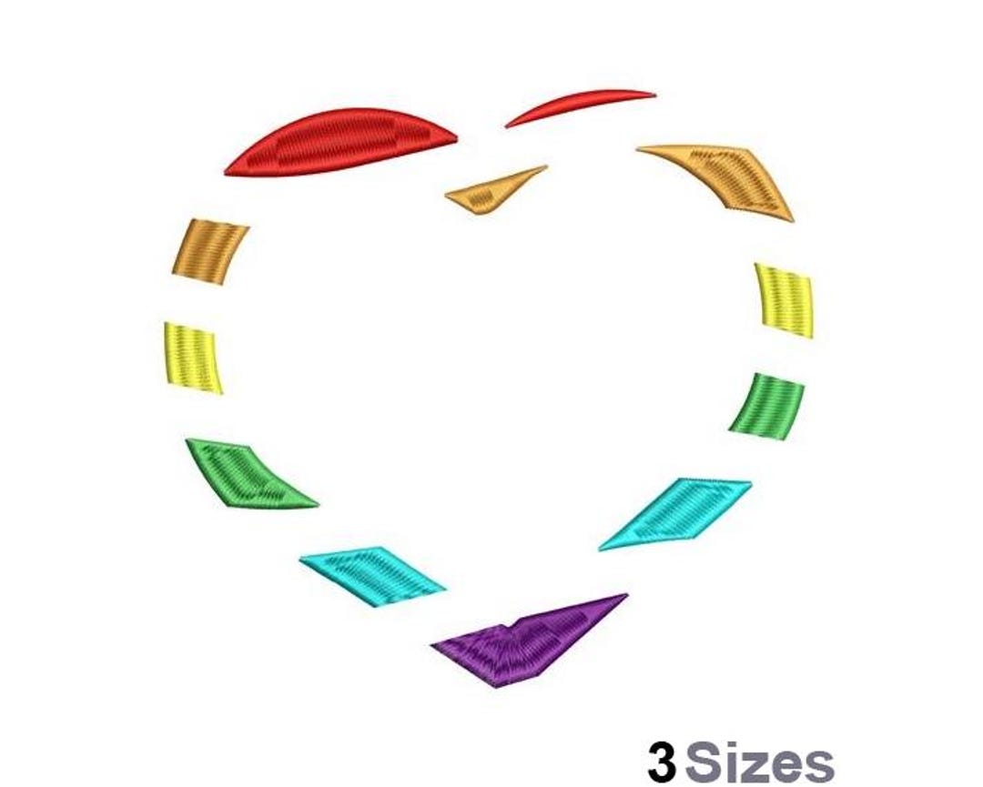Rainbow Heart - Machine Embroidery Design - 3 Sizes, Dotted Line Heart ...