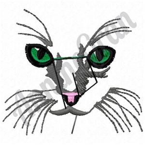 Cat Face Embroidery Design. Machine Embroidery Design. Cat Silhouette Pattern. Green Eyes Cat Embroidery Pattern. Kitten Face Design
