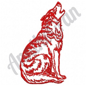 Diseño de bordado de lobo aullando. Diseño de bordado a máquina. Patrón de bordado de lobo. Patrón de silueta de lobo. Diseño de lobos. Aullido de animal salvaje.