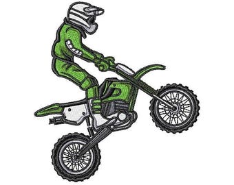 Motocross Rider - Machine Embroidery Design. Dirt Bike Embroidery Pattern. Motocross Design. Motorcycle Pattern. Off Road Motorcycle Design