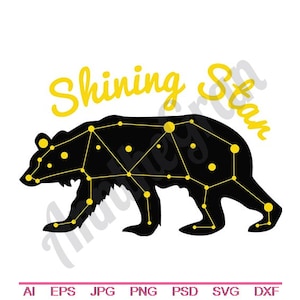 Shining Star Svg, Dxf, Eps, Png, Jpg, Vectorkunst, Clipart, gesneden bestand, Bear Svg, sterrenbeeld Svg, dierenriem Svg