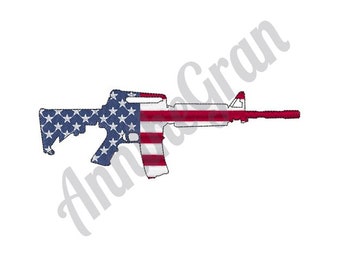 Rifle patriótico - Diseño de bordado de máquina, diseño de bordado de ametralladora, patrón de bordado de bandera americana