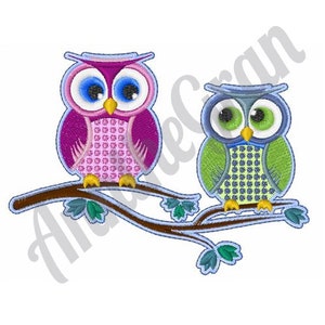 Two Owls - Machine Embroidery Design, Baby Owls On Tree Branch Embroidery Pattern, Night Owl Friends Design, Owl Couple Embroidery Design