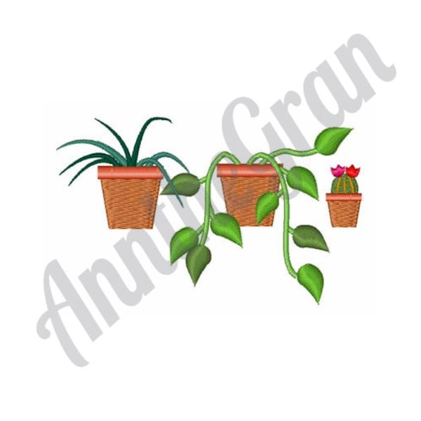 Garden Plant Pots Border - Machine Embroidery Design, Blooming Cactus Pot Embroidery Pattern, Plant Pots Border Embroidery Design