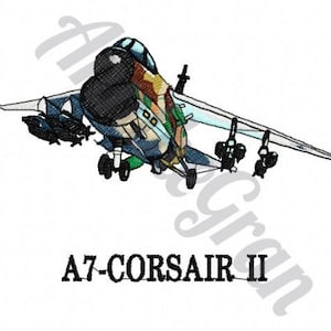 A7 Corsair II - Diseño de bordado a máquina. Patrón de bordado de avión de ataque. Diseño de bordado de avión militar. Bordado de avión de combate.