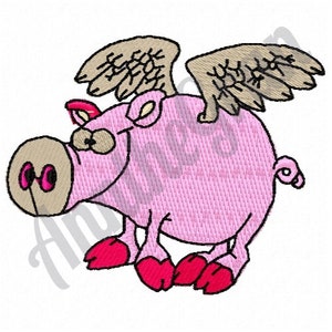 Winged Flying Pig- Machine Embroidery Design, Humorous Embroidery