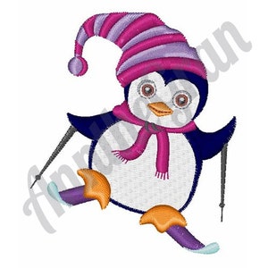 Skiing Penguin Embroidery Design. Machine Embroidery Design. Baby Penguin Embroidery Pattern. Winter Sports Penguin. Little Penguin Pattern