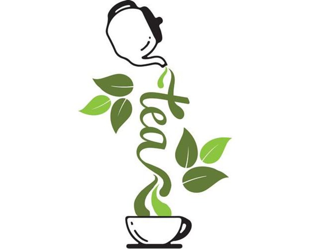 Pouring Tea Pattern Pouring Tea & Leaves - Machine Embroidery Design, Green Tea Leaf ...