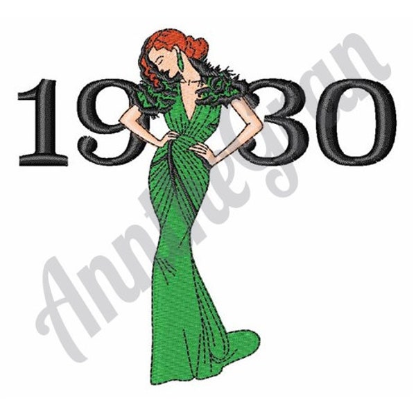 1930's Fashion Woman Embroidery Design. Machine Embroidery Design. Evening Gown Pattern. Dinner Gown Embroidery Design. Lady Dress Design