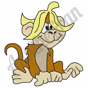 Silly Banana Monkey Embroidery Design. Machine Embroidery Design. Banana Head Monkey Design. Baby Monkey Embroidery Pattern