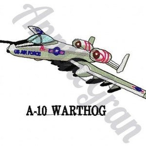 Diseño de bordado del A-10 Warthog. Diseño de bordado a máquina. Bordado de avión militar. Patrón del avión de combate A-10 Warthog. Patrón de avión militar.