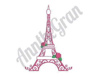 Paris Eiffel Tower Embroidery Design. Machine Embroidery Design. Eiffel Tower Pattern. Paris Embroidery Design. Red Rose Design. Rose Design