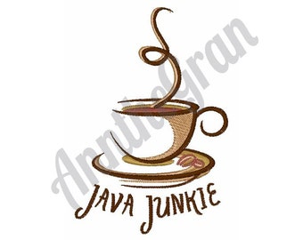 Coffee Embroidery Design. Machine Embroidery Design. Cup Embroidery Design. Hot Coffee Embroidery Design. Java Junkie Embroidery Design