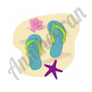 Flip Flops Stickdatei. Strand-Stickdatei. Sommer Urlaub Stickdatei. Stickdatei für die Stickmaschine. Sandalen Design