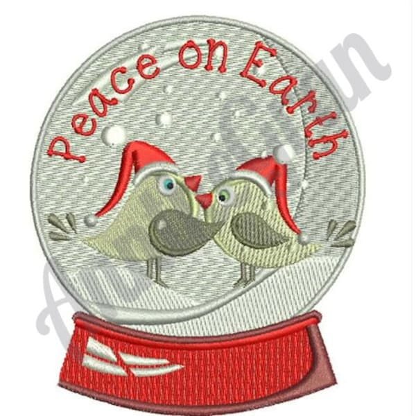 Snow Globe Christmas Birds Embroidery. Santa Claus Birds Pattern. Machine Embroidery Design. Love Birds Design. Christmas Snow Globe Pattern