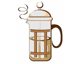 Coffee Press - Machine Embroidery Design, Coffee Maker Embroidery Pattern, French Press Embroidery Design