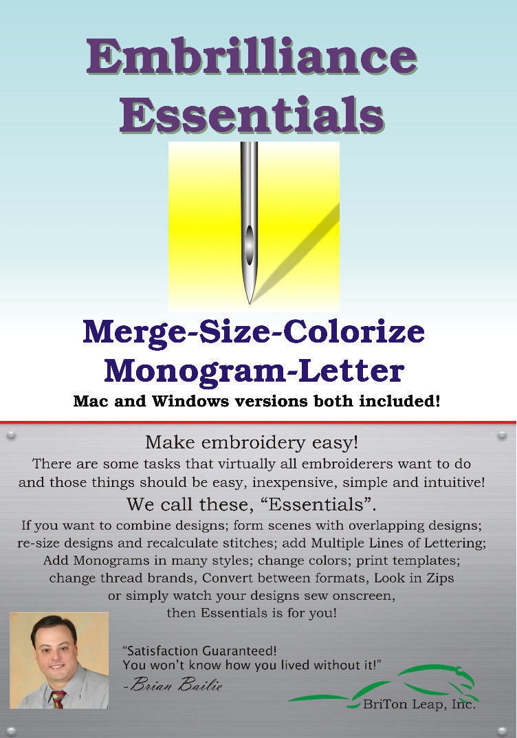 EMBRILLIANCE Essentials Embrilliance Software Embroidery Etsy