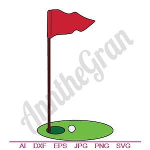 Bandiera da golf e pallina in formato SVG, DXF, EPS, PNG, Jpg, grafica vettoriale, clipart, file di taglio, file SVG per putting green, file di taglio per il golf, file di taglio per la pallina da golf