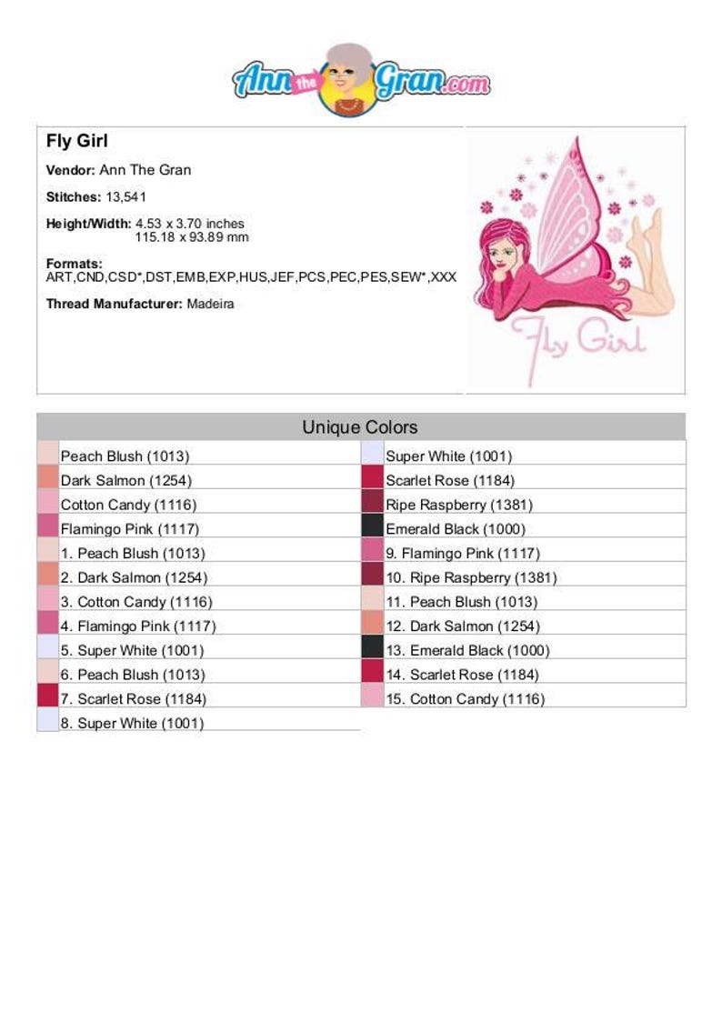 Fly Girl Machine Embroidery Design Etsy