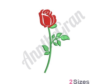 Long Stem Red Rose - Machine Embroidery Design - 2 Sizes, Valentines Love Rose Embroidery Pattern, Rose Silhouette Embroidery Design