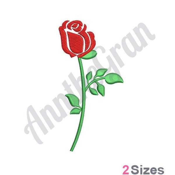 Long Stem Red Rose - Machine Embroidery Design - 2 Sizes, Valentines Love Rose Embroidery Pattern, Rose Silhouette Embroidery Design