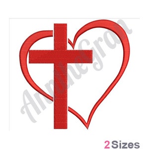 Heart & Cross - Machine Embroidery Design. Religious Embroidery Pattern. Christian Cross Embroidery Design. Love Heart Outline Design