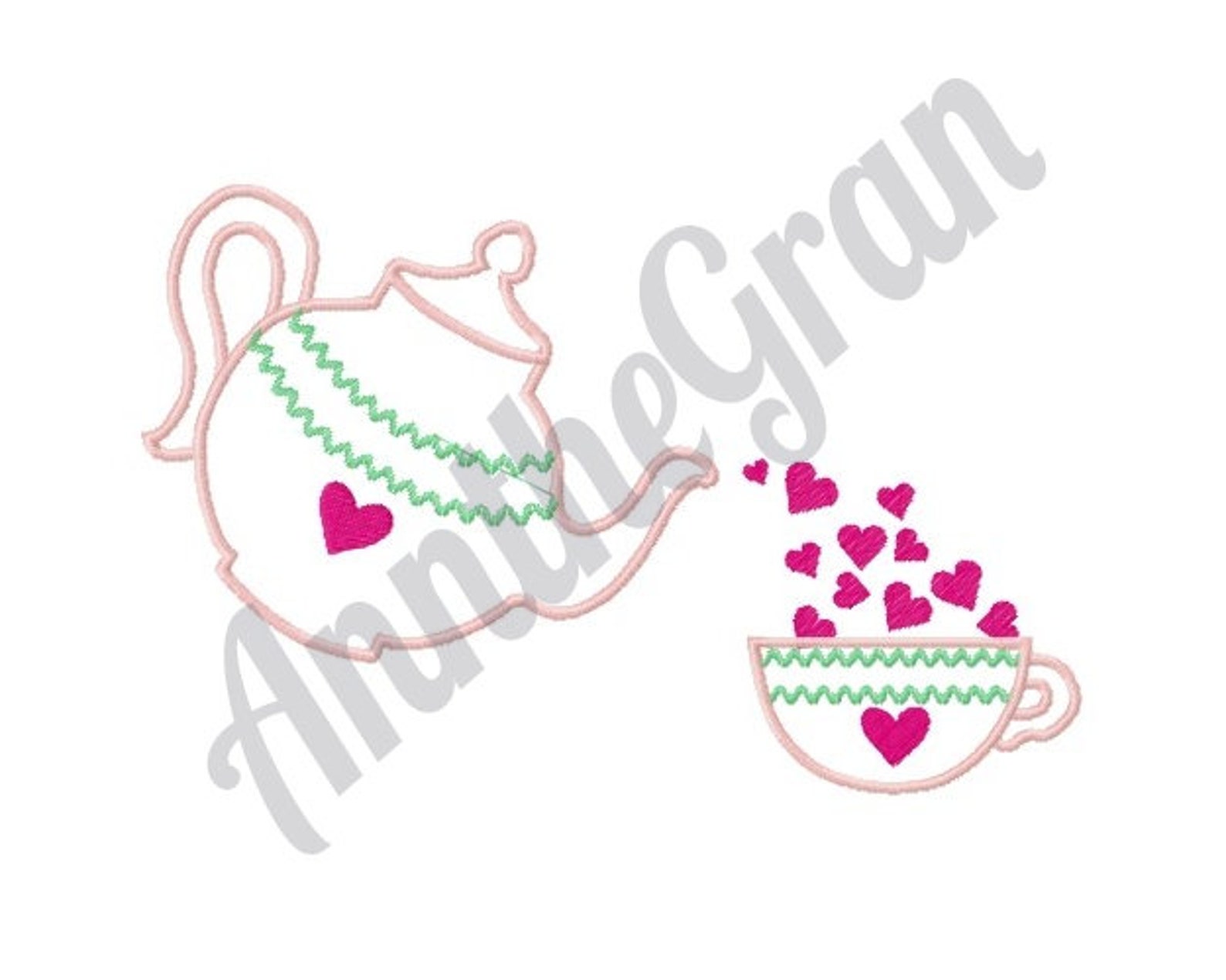 Tea Kettle Embroidery Design. Tea Cup Embroidery Design. Etsy