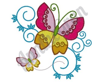 Flying Butterflies Embroidery Design. Machine Embroidery Design. Colorful Spring Butterfly Embroidery Pattern. Swirling Butterfly Design