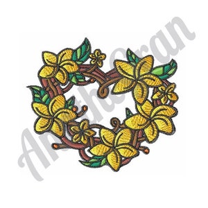 Motif de broderie coeur Plumeria. Motif de broderie machine. Motif de broderie coeur floral frangipanier. Broderie de couronne de fleurs de plumeria