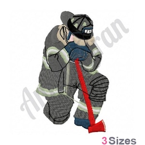 Fireman With Axe Embroidery Design. Machine Embroidery Design. Firefighter Pattern. First Responder Design. Kneeling Fireman Pattern