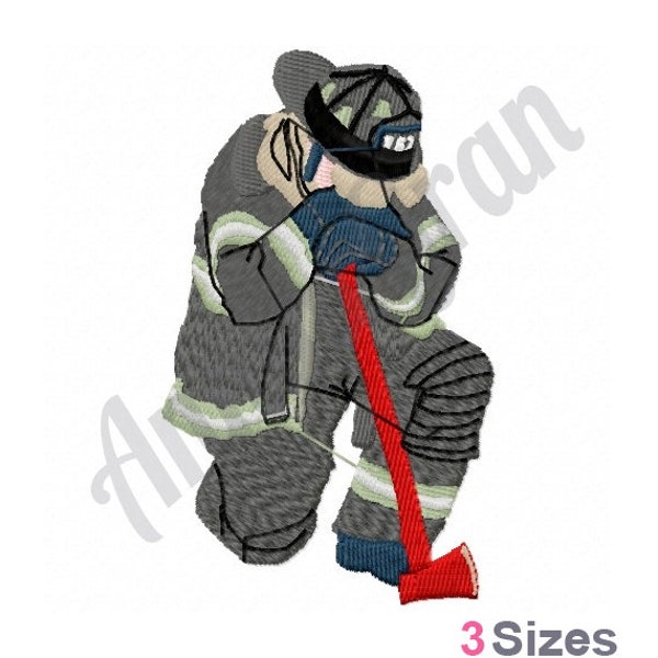 Fireman With Axe Embroidery Design. Machine Embroidery Design. Firefighter Pattern. First Responder Design. Kneeling Fireman Pattern