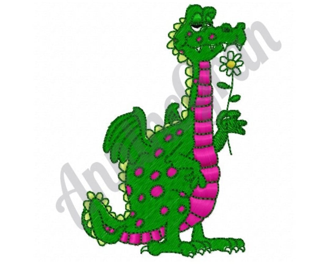 Daisy Dragon Machine Embroidery Design. Baby Dragon Etsy