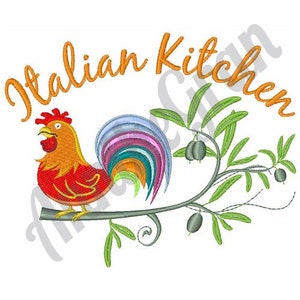 Italian Kitchen Rooster Embroidery Design. Machine Embroidery Design. Kitchen Rooster Embroidery Pattern. Olive Tree Branch Pattern