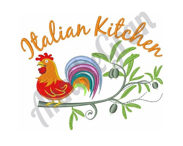 Italian Kitchen Rooster Embroidery Design. Machine Embroidery Design. Kitchen Rooster Embroidery Pattern. Olive Tree Branch Pattern