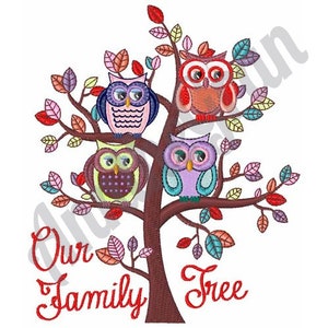 Owl Family Tree Machine Embroidery Design
