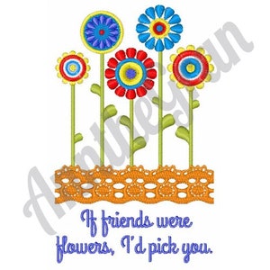 Projekt haftu Friendship Flowers. Projekt haftu maszynowego. Wzór haftu Floral Friends Saing. Wzór haftu Picking Flower