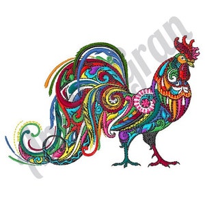Colorful Rooster - Machine Embroidery Design. Decorative Rooster Embroidery Pattern. Kitchen Rooster Embroidery Design