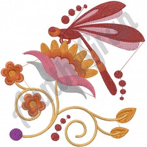 Jacobean Butterfly Embroidery Design. Machine Embroidery Design. Jacobean Flower Pattern. Floral Decoration Embroidery Design