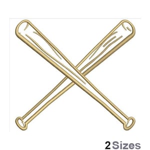May include: Two gold-coloured baseball bats crossed over each other. The bats are outlined in black.